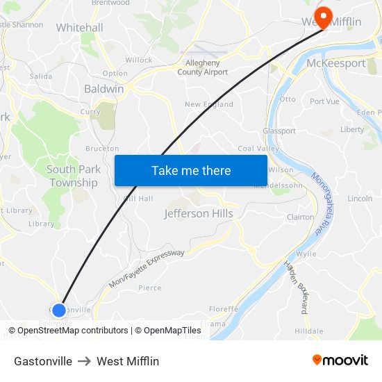 Gastonville to West Mifflin map