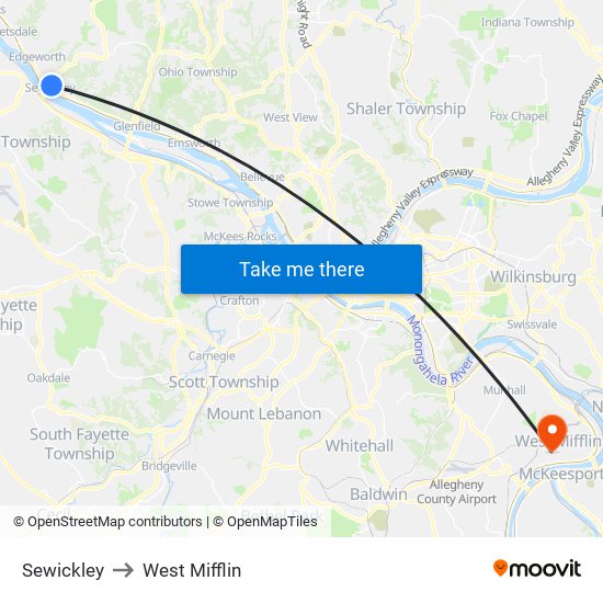 Sewickley to West Mifflin map