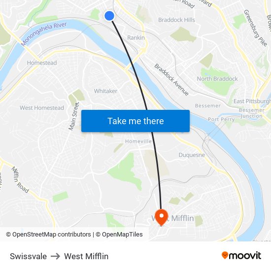 Swissvale to West Mifflin map