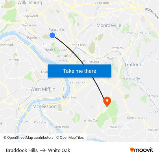 Braddock Hills to White Oak map