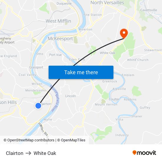 Clairton to White Oak map