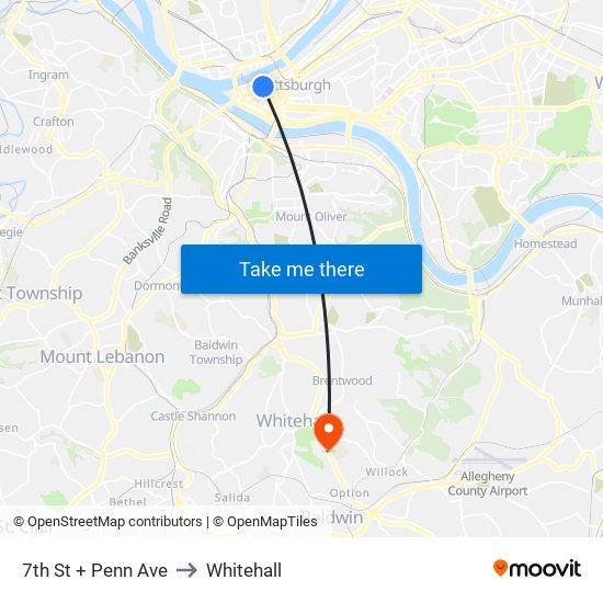 7th St + Penn Ave to Whitehall map