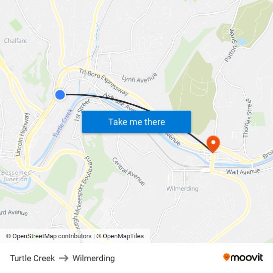 Turtle Creek to Wilmerding map