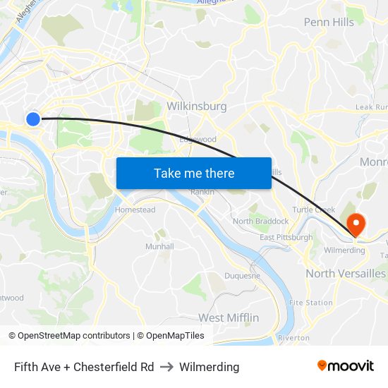 Fifth Ave + Chesterfield Rd to Wilmerding map