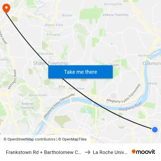 Frankstown Rd + Bartholomew Church Dr to La Roche University map