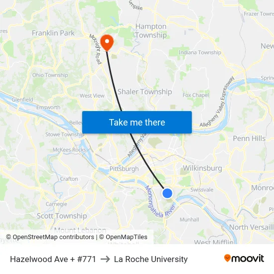 Hazelwood Ave + #771 to La Roche University map