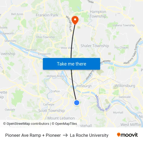 Pioneer Ave Ramp + Pioneer to La Roche University map