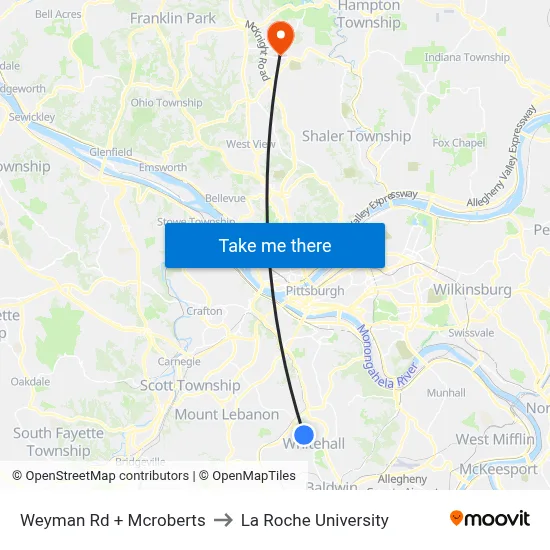 Weyman Rd + Mcroberts to La Roche University map