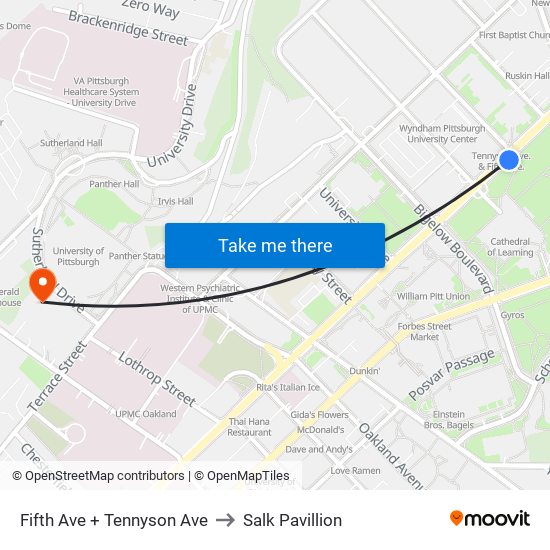 Fifth Ave + Tennyson Ave to Salk Pavillion map