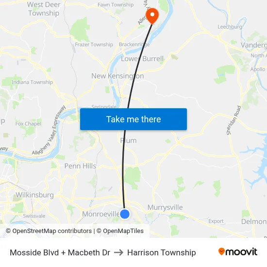 Mosside Blvd + Macbeth Dr to Harrison Township map