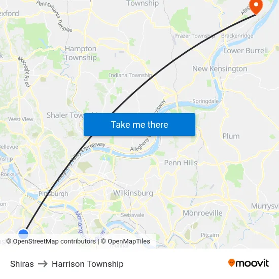 Shiras to Harrison Township map