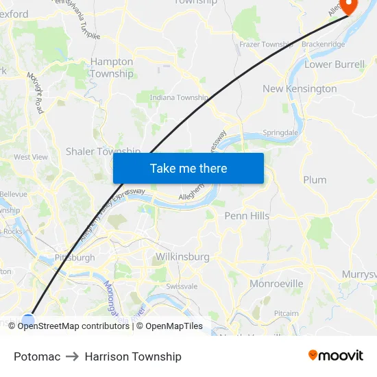 Potomac to Harrison Township map