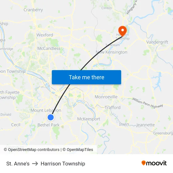 St. Anne's to Harrison Township map