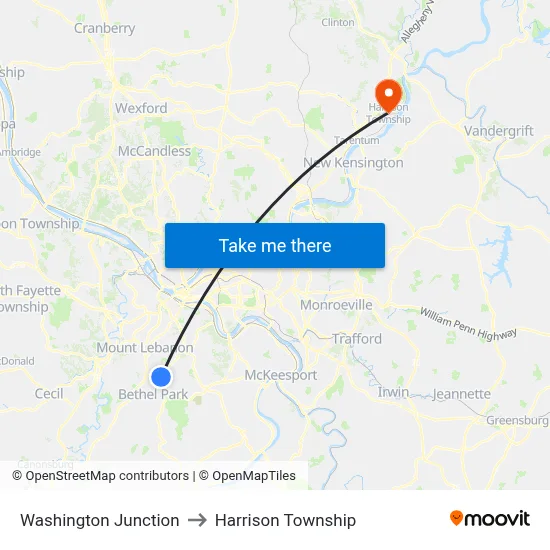 Washington Junction to Harrison Township map