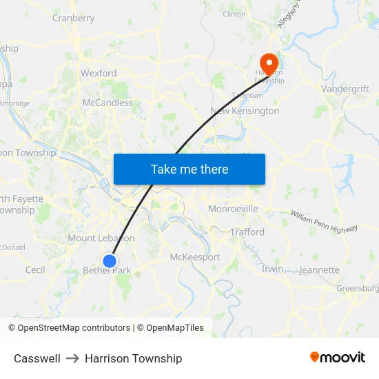 Casswell to Harrison Township map