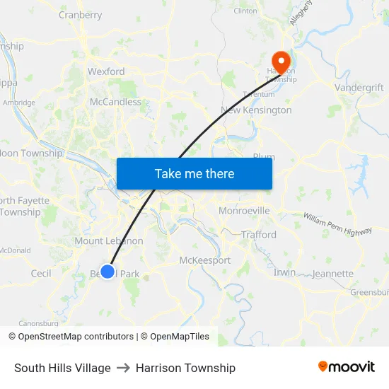 South Hills Village to Harrison Township map