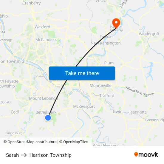 Sarah to Harrison Township map