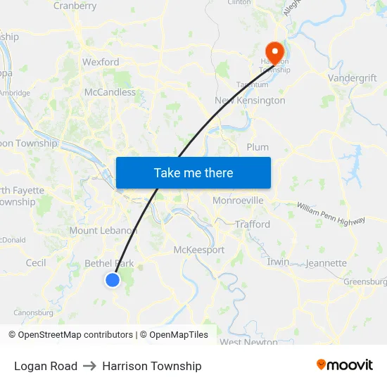 Logan Road to Harrison Township map