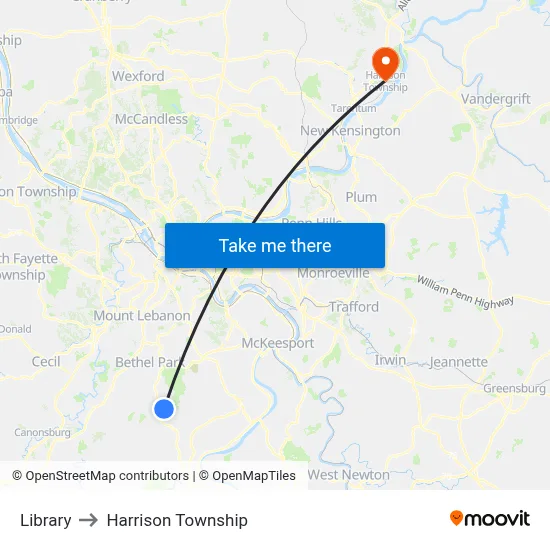 Library to Harrison Township map