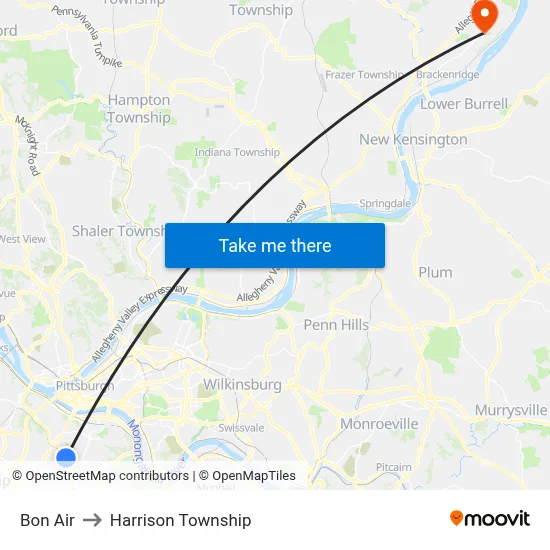 Bon Air to Harrison Township map