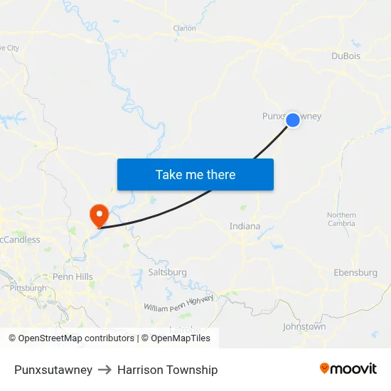 Punxsutawney to Harrison Township map