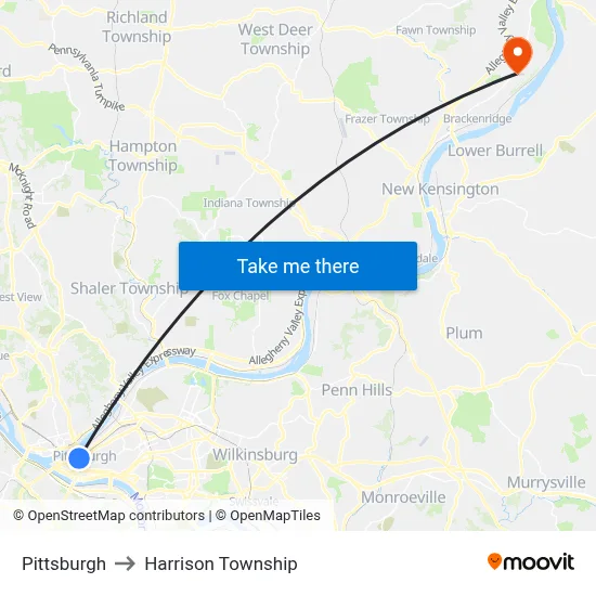 Pittsburgh to Harrison Township map