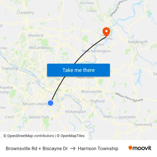 Brownsville Rd + Biscayne Dr to Harrison Township map