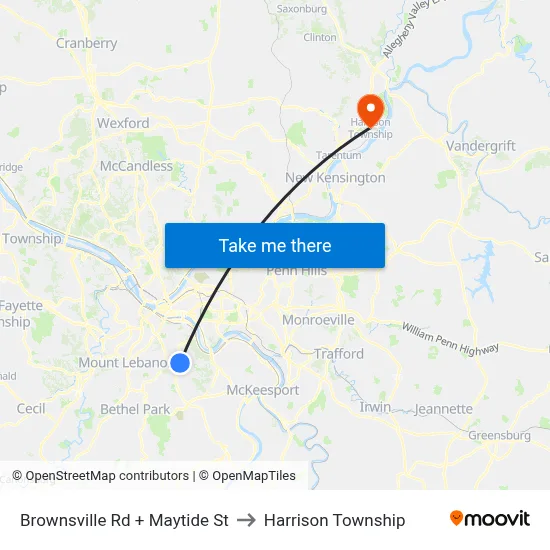 Brownsville Rd + Maytide St to Harrison Township map