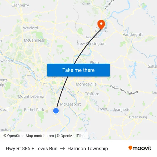 Hwy Rt 885 + Lewis Run to Harrison Township map
