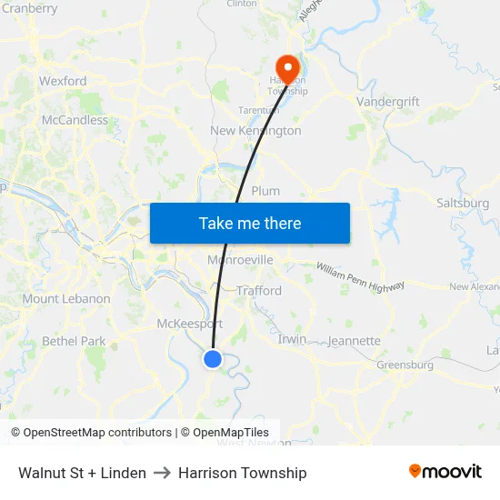 Walnut St + Linden to Harrison Township map