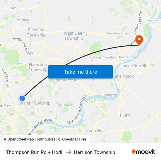 Thompson Run Rd + Hodil to Harrison Township map