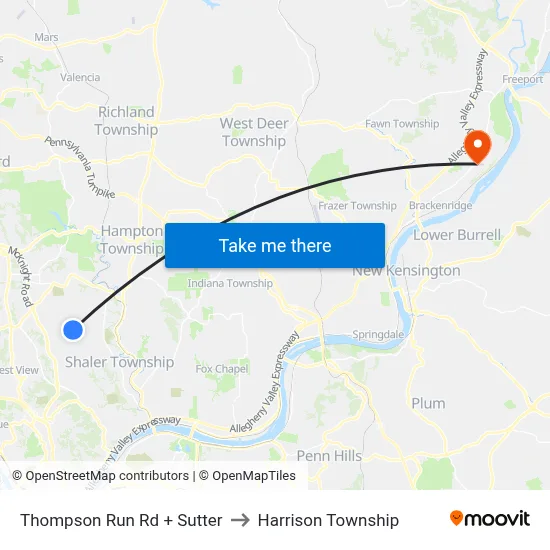 Thompson Run Rd + Sutter to Harrison Township map