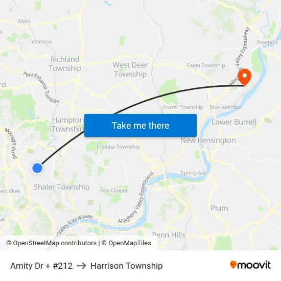 Amity Dr + #212 to Harrison Township map