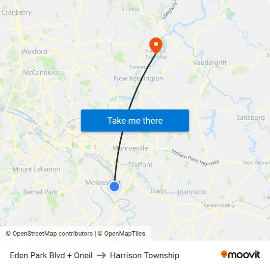 Eden Park Blvd + Oneil to Harrison Township map