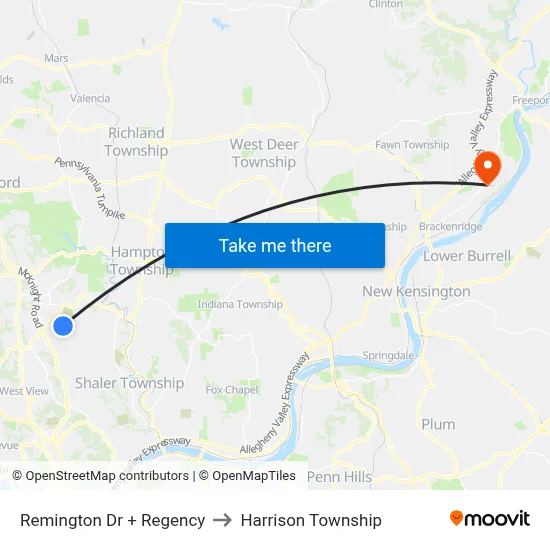 Remington Dr + Regency to Harrison Township map