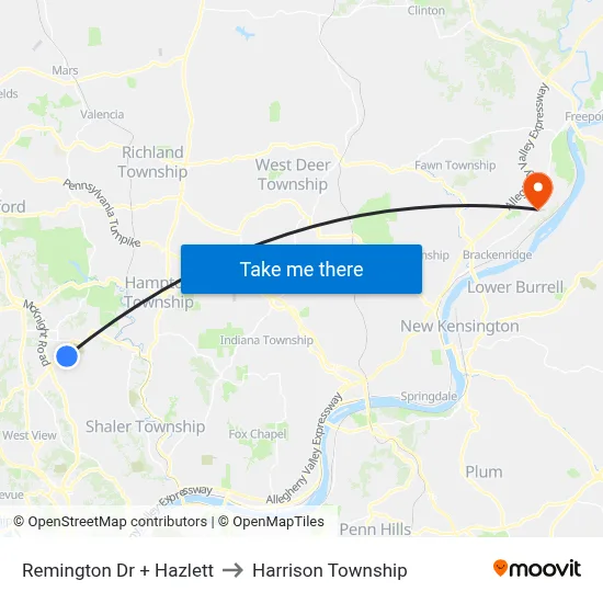 Remington Dr + Hazlett to Harrison Township map