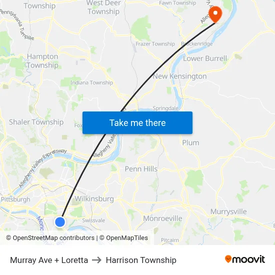 Murray Ave + Loretta to Harrison Township map