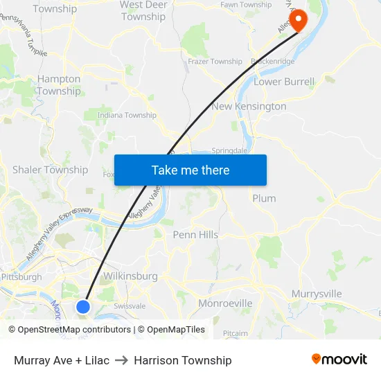 Murray Ave + Lilac to Harrison Township map