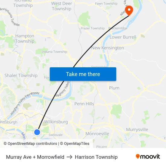 Murray Ave + Morrowfield to Harrison Township map