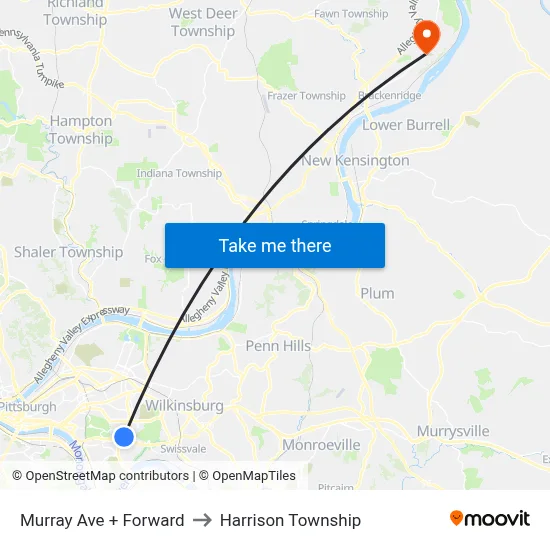 Murray Ave + Forward to Harrison Township map