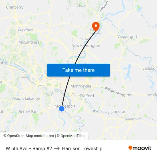W 5th Ave + Ramp #2 to Harrison Township map