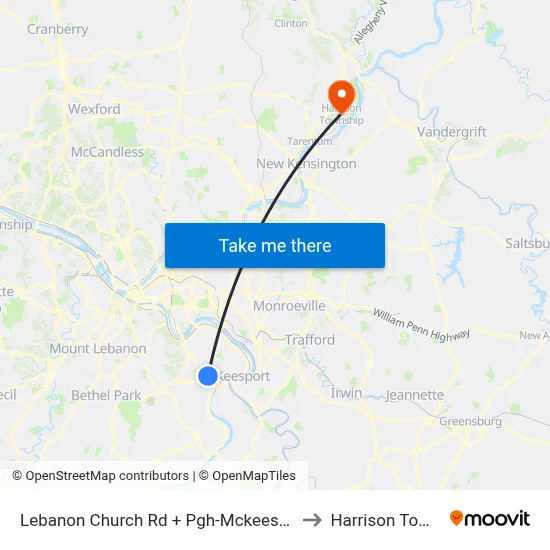 Lebanon Church Rd + Pgh-Mckeesport Blvd FS to Harrison Township map