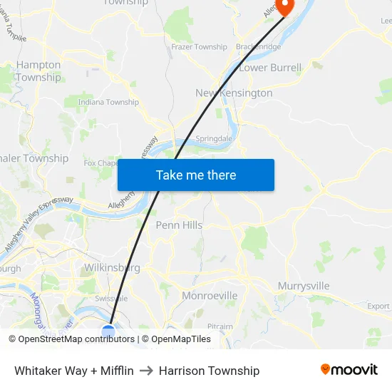 Whitaker Way + Mifflin to Harrison Township map