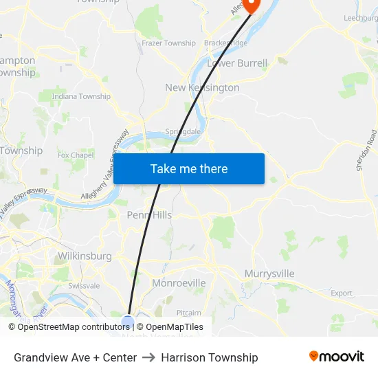 Grandview Ave + Center to Harrison Township map