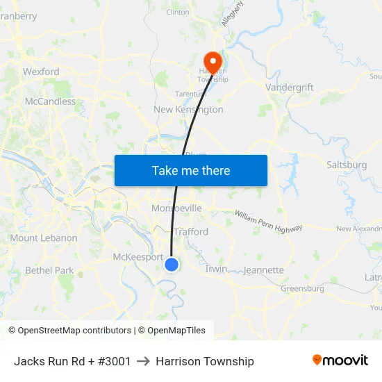 Jacks Run Rd + #3001 to Harrison Township map