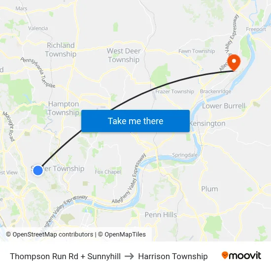 Thompson Run Rd + Sunnyhill to Harrison Township map