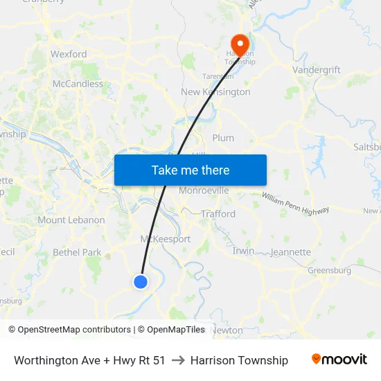 Worthington Ave + Hwy Rt 51 to Harrison Township map