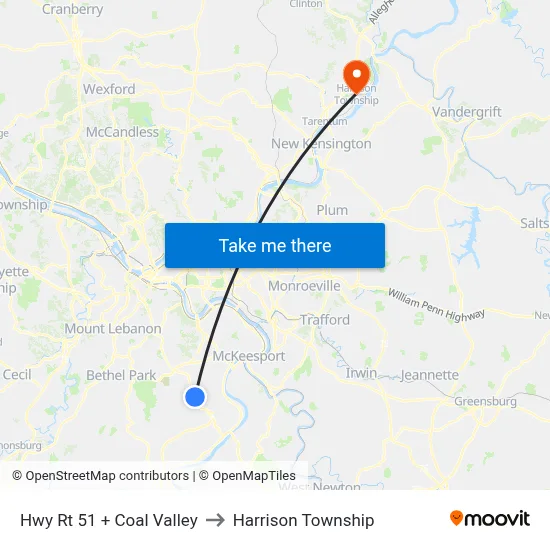 Hwy Rt 51 + Coal Valley to Harrison Township map