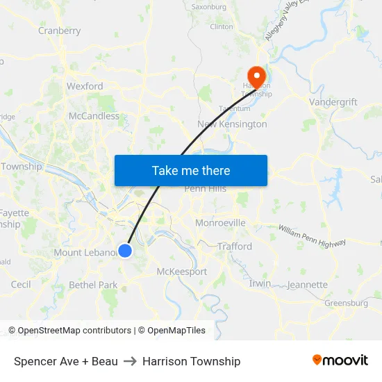 Spencer Ave + Beau to Harrison Township map