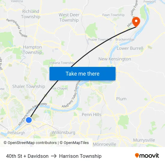 40th St + Davidson to Harrison Township map
